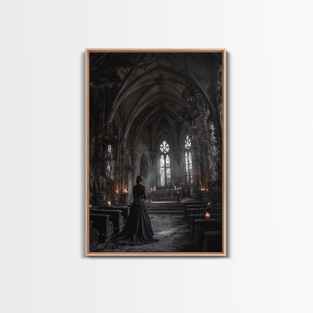 The Overgrown Chapel, Vertical Wall Art, Macabre Wall Art, Framed Canvas Print, Halloween Wall Decor, Gothic Home Decor, Spooky Wall Decor