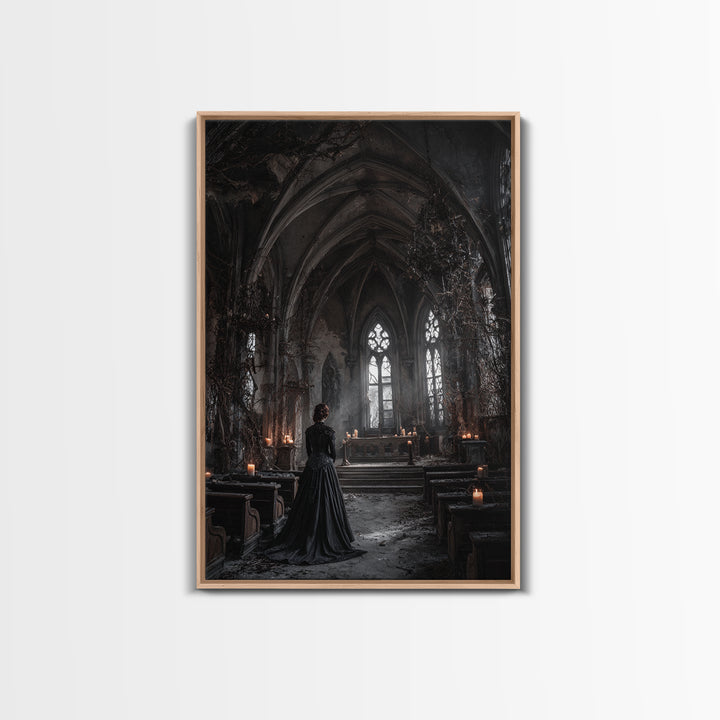 The Overgrown Chapel, Vertical Wall Art, Macabre Wall Art, Framed Canvas Print, Halloween Wall Decor, Gothic Home Decor, Spooky Wall Decor