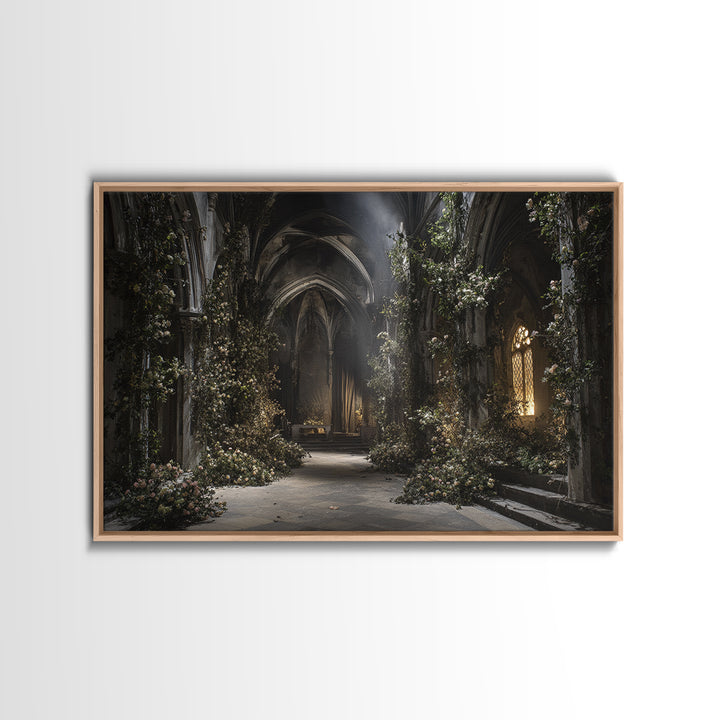 The Overgrown Chapel, Landscape Wall Art, Haunted Gothic Art, Framed Canvas Print, Halloween Wall Decor, Gothic Home Decor