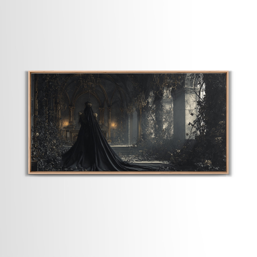 The Overgrown Chapel, Wide Panoramic Art, Macabre Wall Art, Framed Canvas Print, Halloween Wall Decor, Gothic Home Decor, Dark Fantasy Art