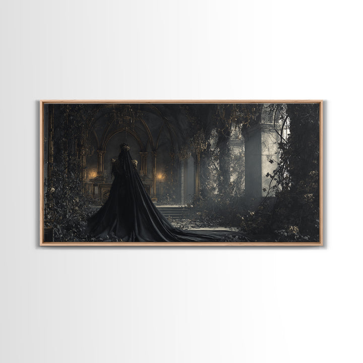 The Overgrown Chapel, Wide Panoramic Art, Macabre Wall Art, Framed Canvas Print, Halloween Wall Decor, Gothic Home Decor, Dark Fantasy Art