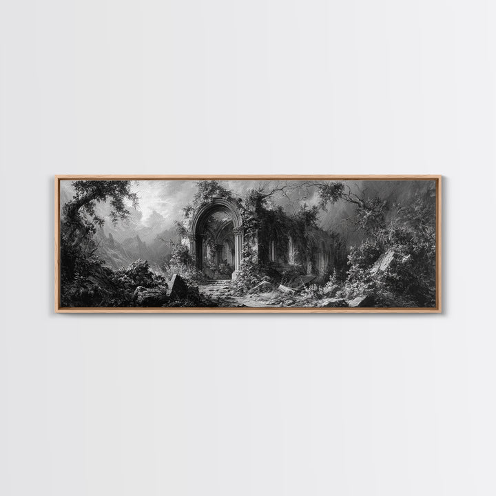 The Overgrown Chapel, Extra Wide Wall Art, Haunted Gothic Art, Framed Canvas Print, Halloween Wall Decor, Gothic Home Decor