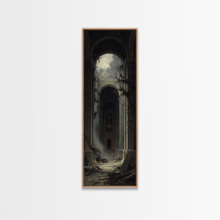 The Overgrown Chapel, Tall Narrow Wall Art, Dark Halloween Decor, Canvas Print, Halloween Wall Decor, Gothic Home Decor, Spooky Wall Decor