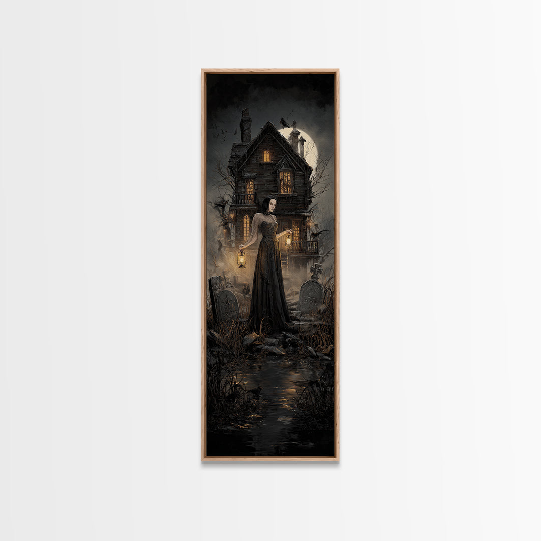 The Foggy Swamp Shack, Tall Narrow Wall Art, Spooky Home Decor, Canvas Print, Halloween Wall Decor, Gothic Home Decor, Macabre Wall Art