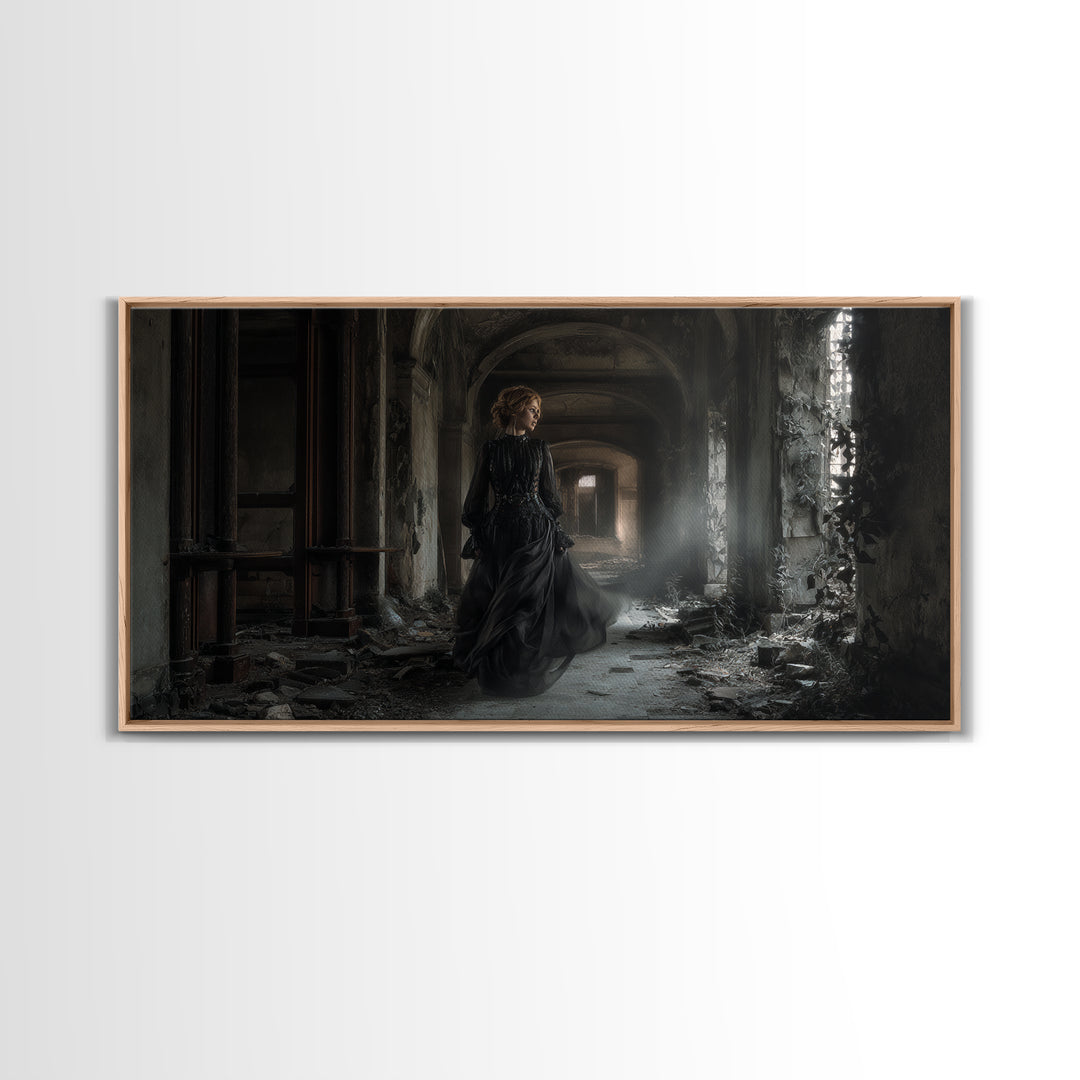 The Derelict Asylum, Wide Panoramic Art, Macabre Wall Art, Framed Canvas Print, Halloween Wall Decor, Gothic Home Decor, Horror Wall Art