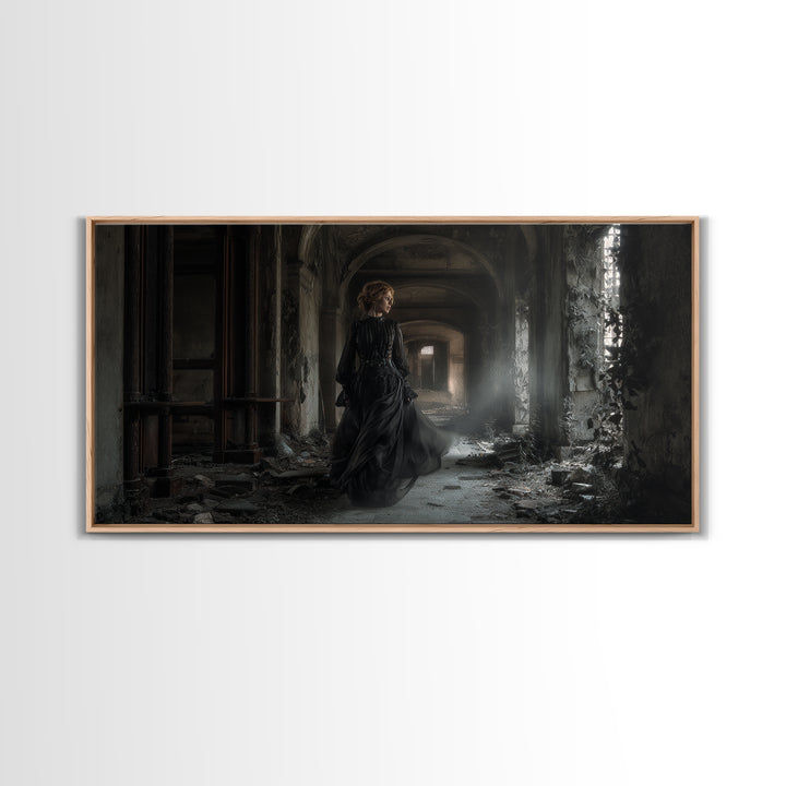 The Derelict Asylum, Wide Panoramic Art, Macabre Wall Art, Framed Canvas Print, Halloween Wall Decor, Gothic Home Decor, Horror Wall Art