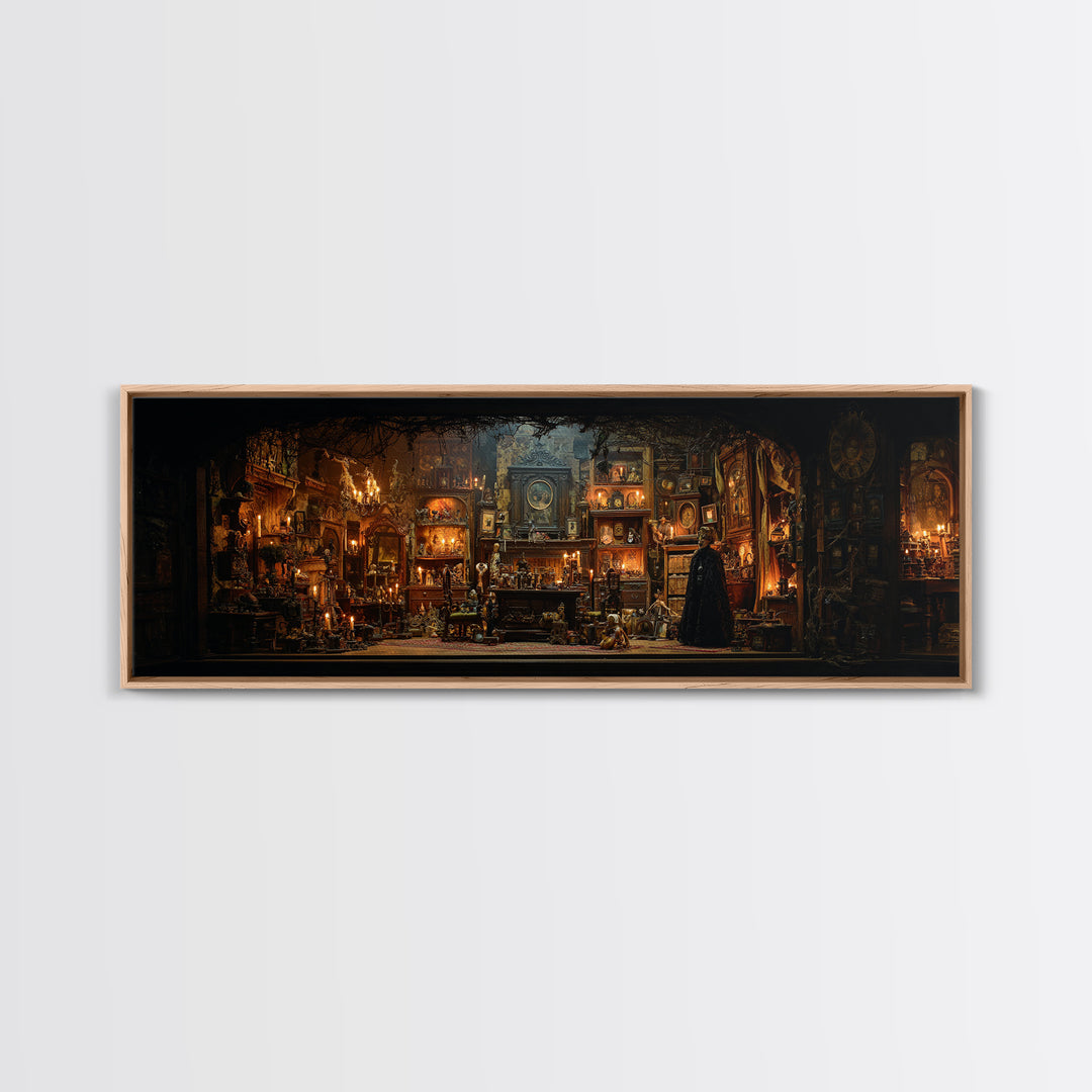 The Midnight Antique Shop, Extra Wide Wall Art, Gothic Horror Wall Art, Framed Canvas Print, Halloween Wall Decor, Gothic Home Decor