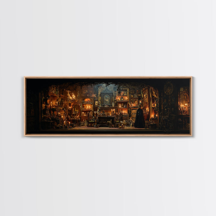 The Midnight Antique Shop, Extra Wide Wall Art, Gothic Horror Wall Art, Framed Canvas Print, Halloween Wall Decor, Gothic Home Decor