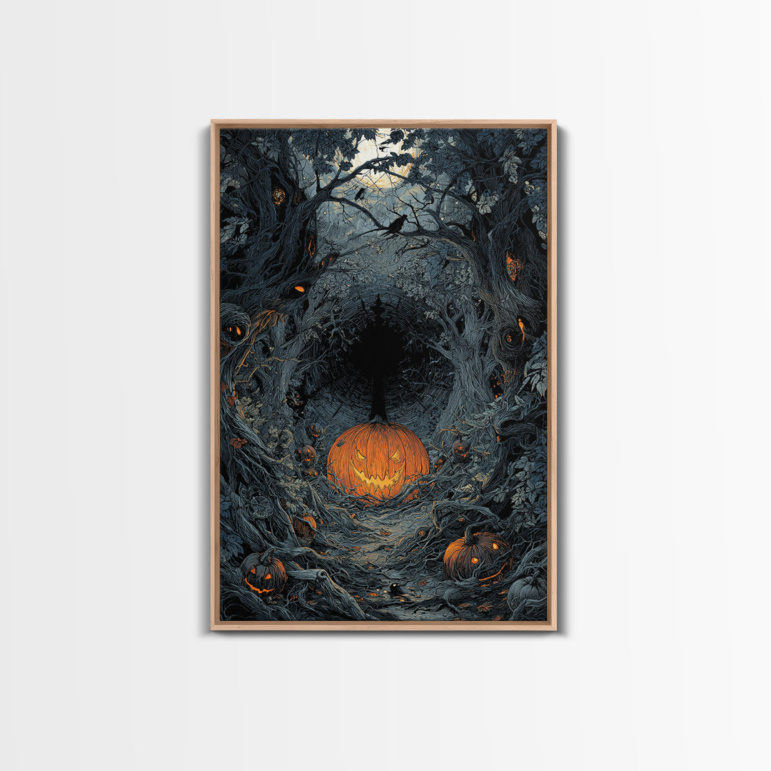 The Pumpkin Patch Maze, Vertical Wall Art, Gothic Horror Wall Art, Framed Canvas Print, Halloween Wall Decor, Gothic Home Decor