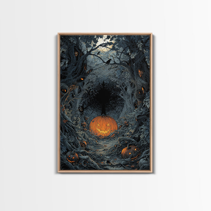 The Pumpkin Patch Maze, Vertical Wall Art, Gothic Horror Wall Art, Framed Canvas Print, Halloween Wall Decor, Gothic Home Decor