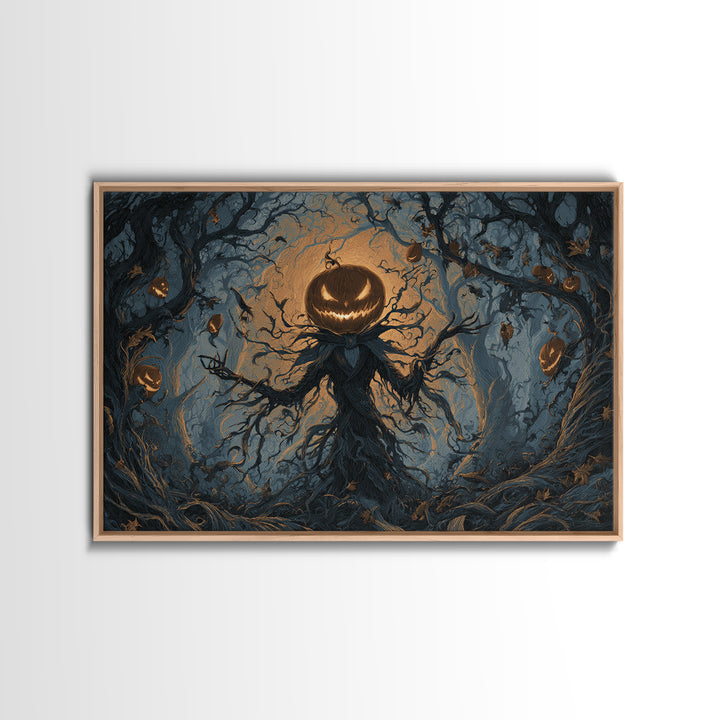 The Pumpkin Patch Maze, Landscape Wall Art, Gothic Horror Wall Art, Framed Canvas Print, Halloween Wall Decor, Gothic Home Decor