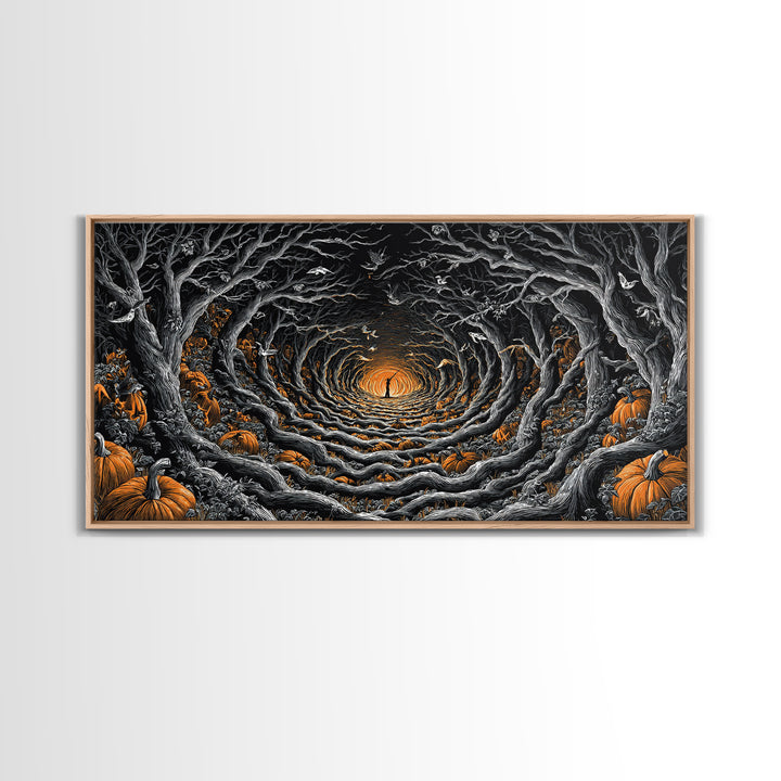 The Pumpkin Patch Maze, Wide Panoramic Art, Dark Halloween Decor, Canvas Print, Halloween Wall Decor, Gothic Home Decor, Macabre Wall Art