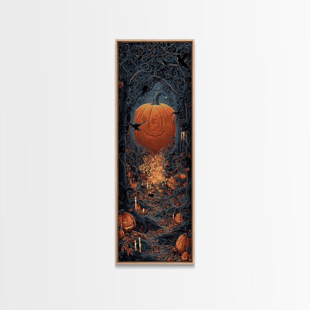 The Pumpkin Patch Maze, Tall Narrow Wall Art, Dark Halloween Decor, Canvas Print, Halloween Wall Decor, Gothic Home Decor, Macabre Wall Art