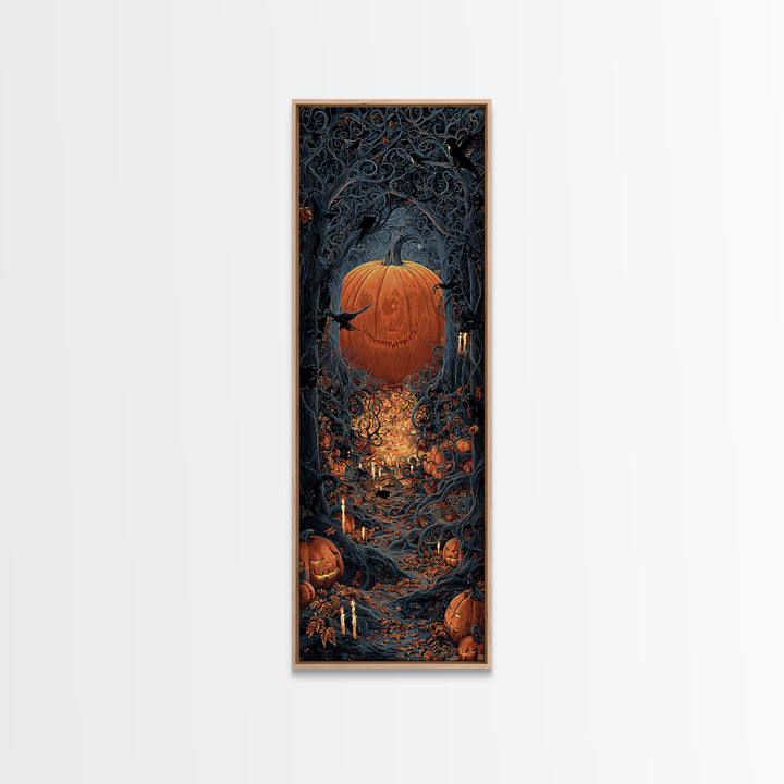 The Pumpkin Patch Maze, Tall Narrow Wall Art, Dark Halloween Decor, Canvas Print, Halloween Wall Decor, Gothic Home Decor, Macabre Wall Art