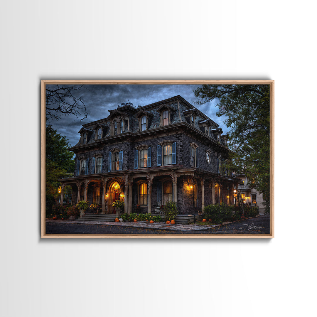 The Haunted Hotel, Landscape Wall Art, Haunted Gothic Art, Framed Canvas Print, Halloween Wall Decor, Gothic Home Decor