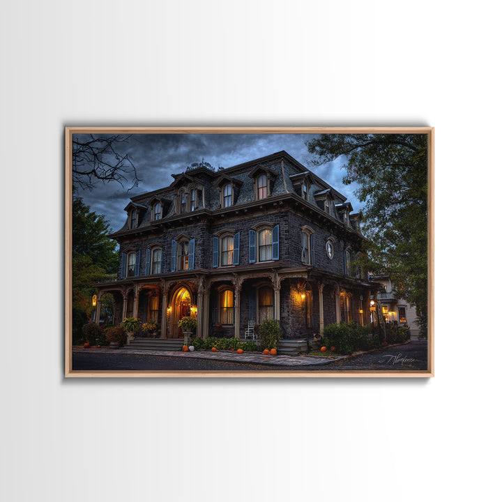 The Haunted Hotel, Landscape Wall Art, Haunted Gothic Art, Framed Canvas Print, Halloween Wall Decor, Gothic Home Decor