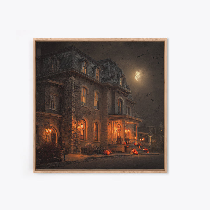 The Haunted Hotel, Square Wall Art, Haunted Gothic Art, Framed Canvas Print, Halloween Wall Decor, Gothic Home Decor, Horror Wall Art