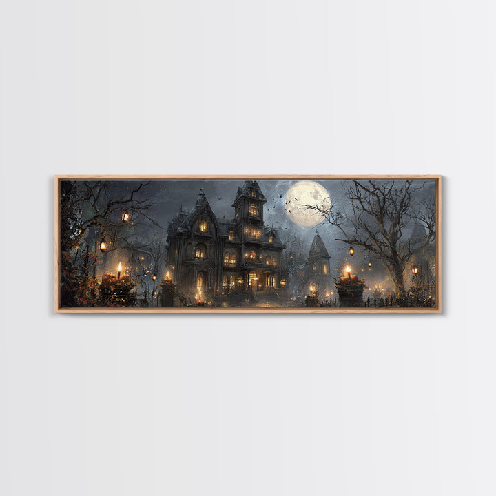 The Haunted Hotel, Extra Wide Wall Art, Dark Halloween Decor, Canvas Print, Halloween Wall Decor, Gothic Home Decor, Spooky Wall Decor
