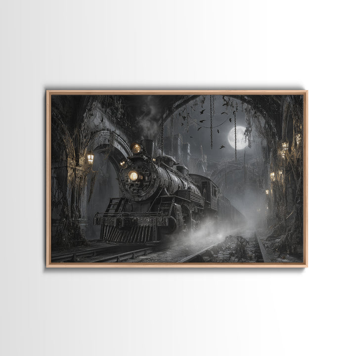The Abandoned Train Station, Landscape Wall Art, Dark Fantasy Wall Art, Canvas Print, Halloween Wall Decor, Gothic Home Decor