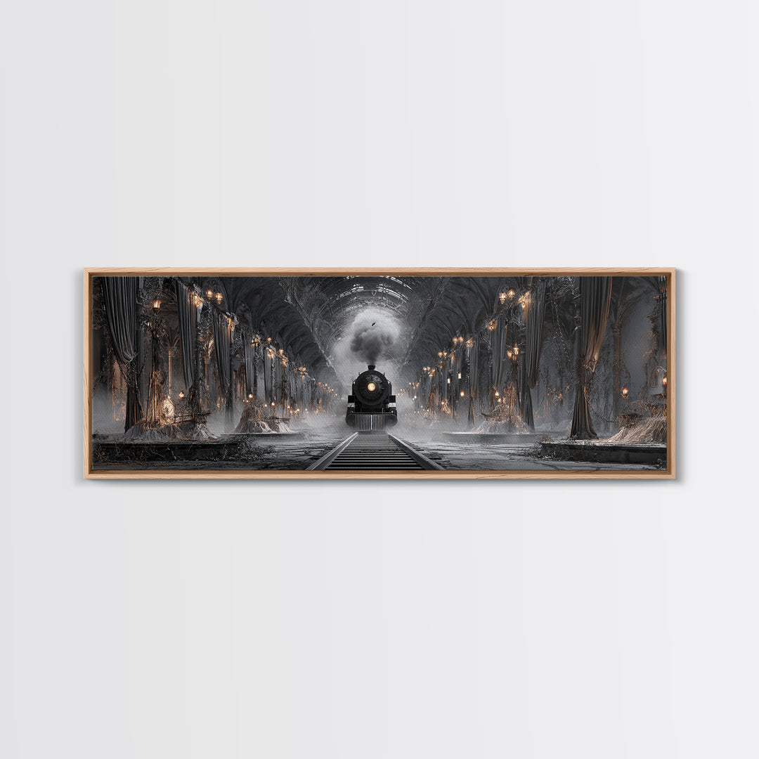 The Abandoned Train Station, Extra Wide Wall Art, Haunted Gothic Art, Framed Canvas Print, Halloween Wall Decor, Gothic Home Decor