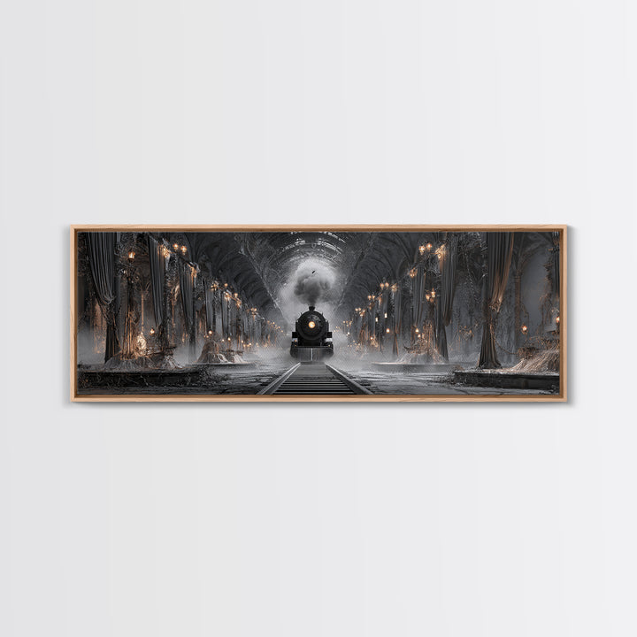 The Abandoned Train Station, Extra Wide Wall Art, Haunted Gothic Art, Framed Canvas Print, Halloween Wall Decor, Gothic Home Decor