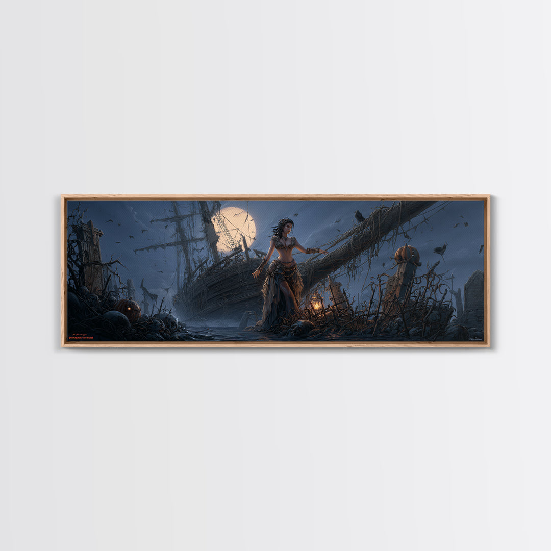 The Shipwreck Cove, Extra Wide Wall Art, Gothic Horror Wall Art, Framed Canvas Print, Halloween Wall Decor, Gothic Home Decor