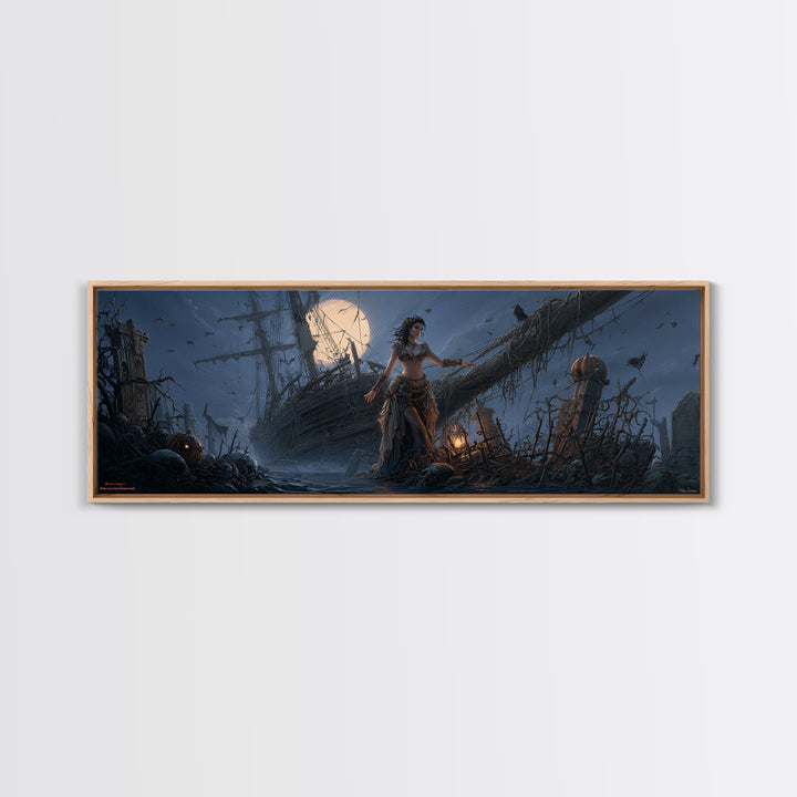 The Shipwreck Cove, Extra Wide Wall Art, Gothic Horror Wall Art, Framed Canvas Print, Halloween Wall Decor, Gothic Home Decor