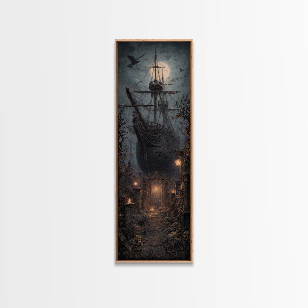 The Shipwreck Cove, Tall Narrow Wall Art, Macabre Wall Art, Framed Canvas Print, Halloween Wall Decor, Gothic Home Decor, Dark Fantasy Art
