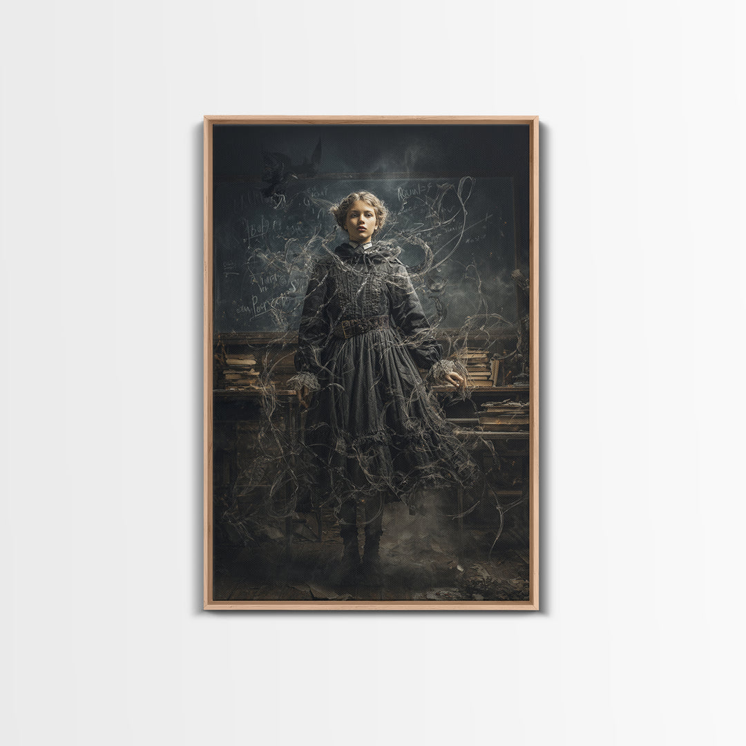 The Silent Schoolhouse, Vertical Wall Art, Gothic Horror Wall Art, Framed Canvas Print, Halloween Wall Decor, Gothic Home Decor