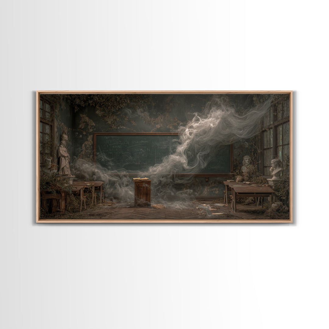 The Silent Schoolhouse, Wide Panoramic Art, Haunted Gothic Art, Framed Canvas Print, Halloween Wall Decor, Gothic Home Decor