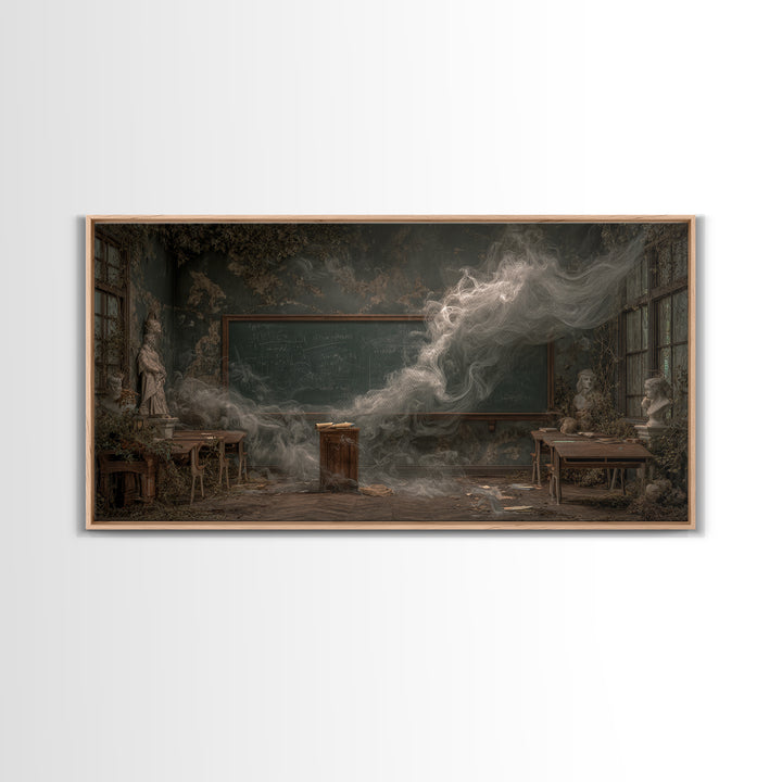 The Silent Schoolhouse, Wide Panoramic Art, Haunted Gothic Art, Framed Canvas Print, Halloween Wall Decor, Gothic Home Decor