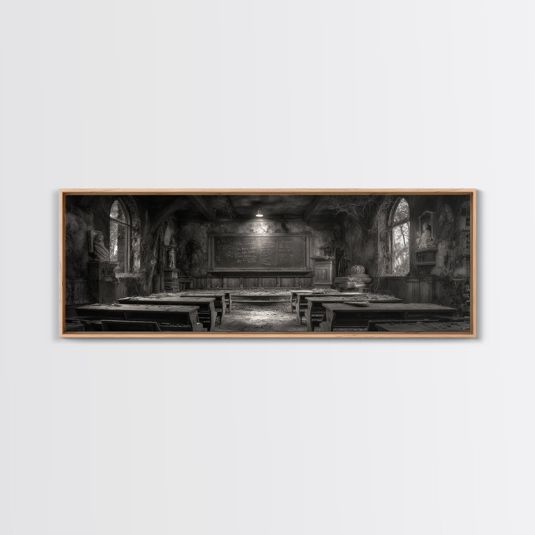The Silent Schoolhouse, Extra Wide Wall Art, Dark Halloween Decor, Canvas Print, Halloween Wall Decor, Gothic Home Decor, Dark Fantasy Art