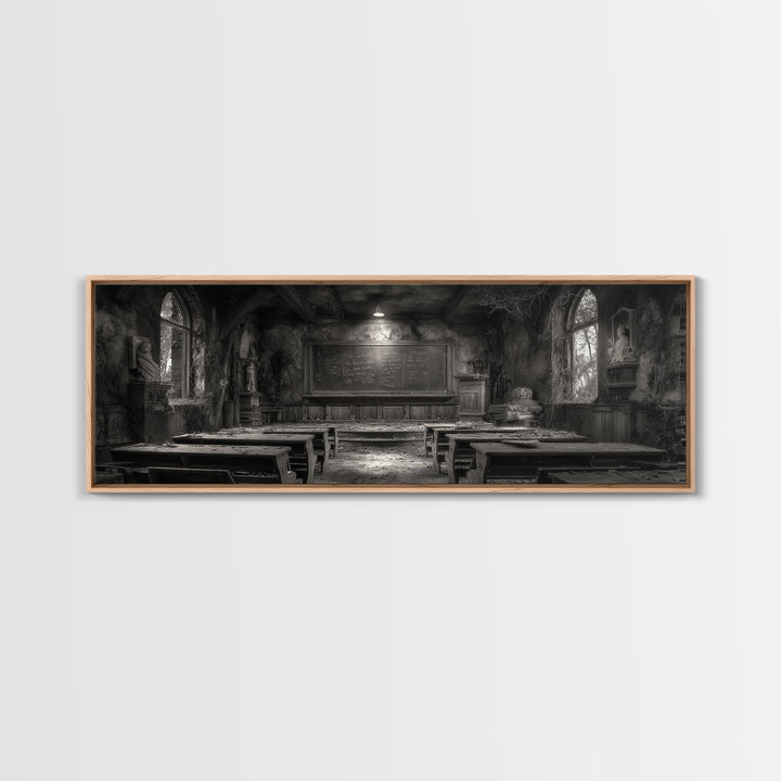 The Silent Schoolhouse, Extra Wide Wall Art, Dark Halloween Decor, Canvas Print, Halloween Wall Decor, Gothic Home Decor, Dark Fantasy Art