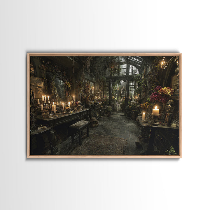 The Cemetery Greenhouse, Landscape Wall Art, Macabre Wall Art, Framed Canvas Print, Halloween Wall Decor, Gothic Home Decor, Halloween Decor