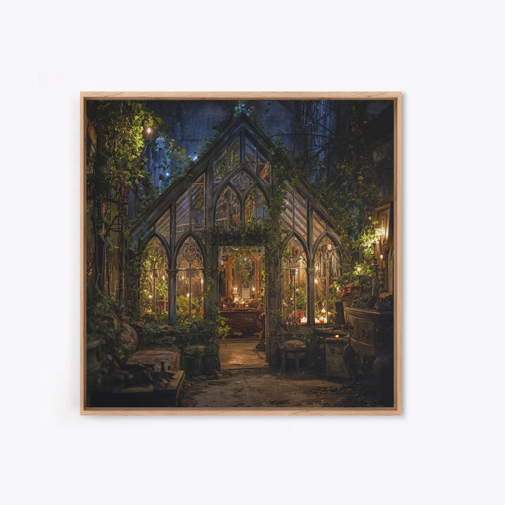 The Cemetery Greenhouse, Square Wall Art, Macabre Wall Art, Framed Canvas Print, Halloween Wall Decor, Gothic Home Decor, Spooky Wall Decor
