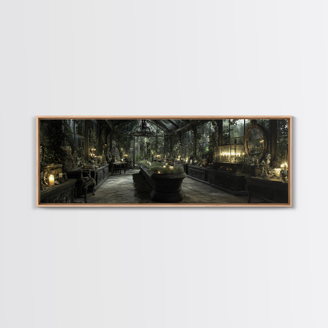 The Cemetery Greenhouse, Extra Wide Wall Art, Spooky Home Decor, Canvas Print, Halloween Wall Decor, Gothic Home Decor, Statement Wall Art