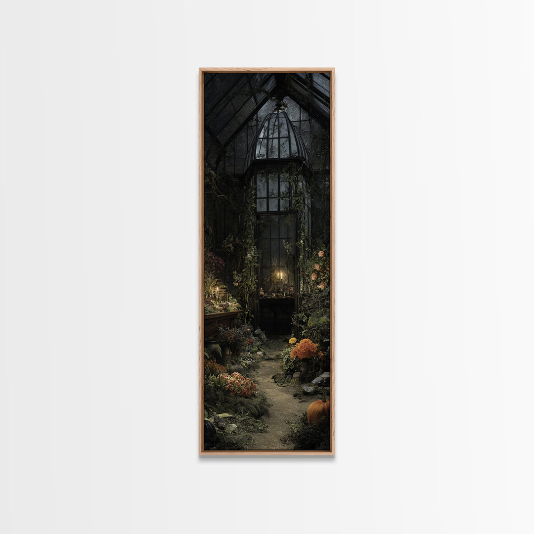The Cemetery Greenhouse, Tall Narrow Wall Art, Dark Fantasy Wall Art, Canvas Print, Halloween Wall Decor, Gothic Home Decor, Halloween Decor