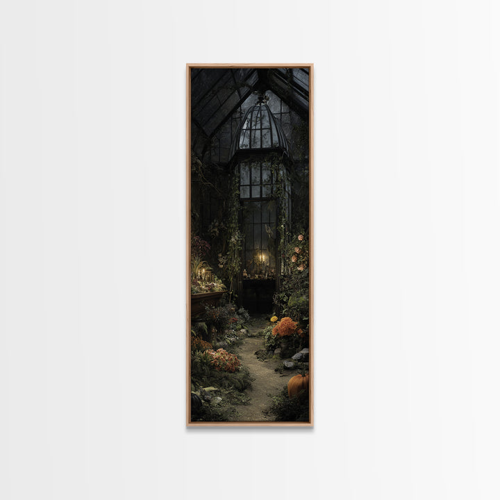 The Cemetery Greenhouse, Tall Narrow Wall Art, Dark Fantasy Wall Art, Canvas Print, Halloween Wall Decor, Gothic Home Decor, Halloween Decor