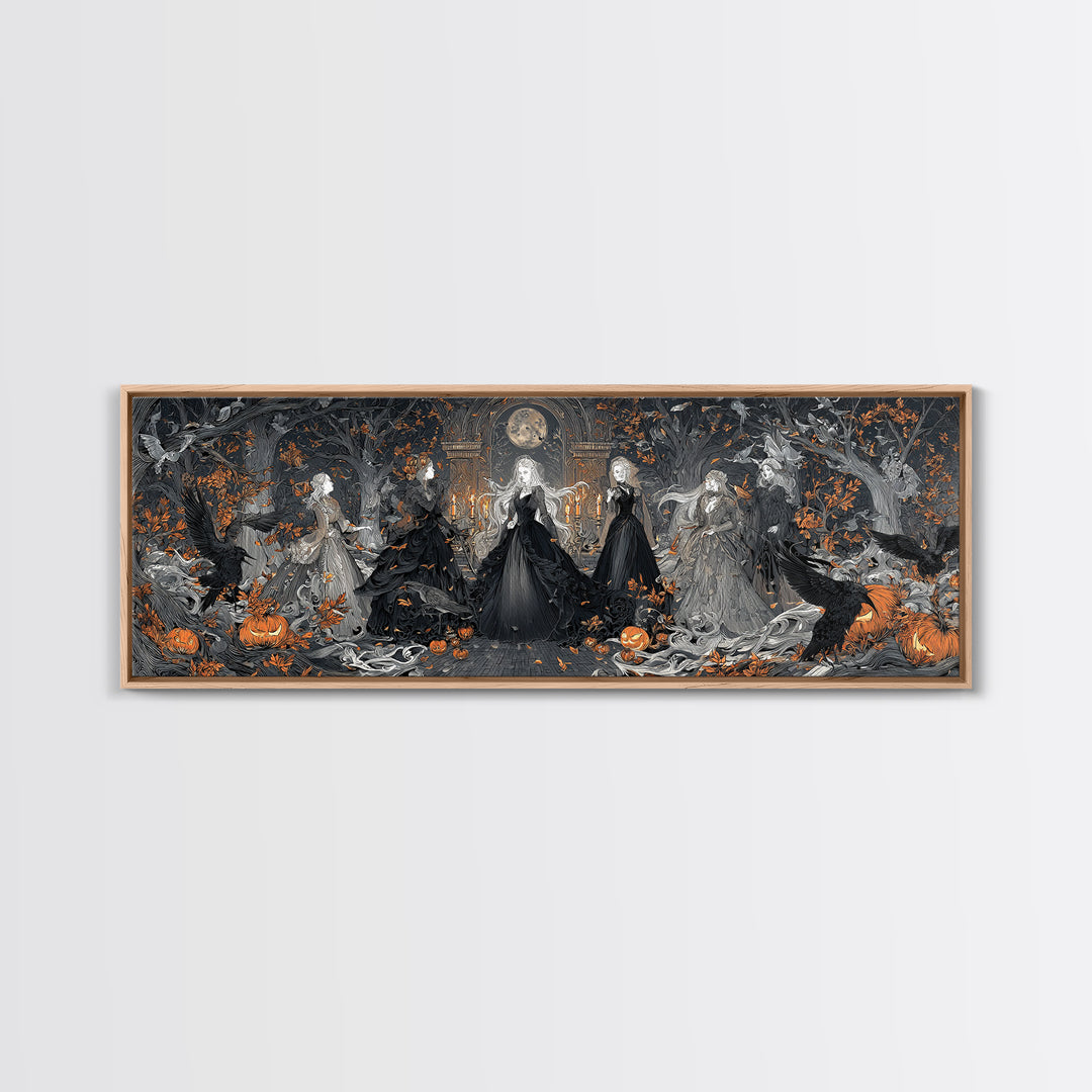 The Midnight Masquerade, Extra Wide Wall Art, Spooky Home Decor, Canvas Print, Halloween Wall Decor, Gothic Home Decor, Statement Wall Art