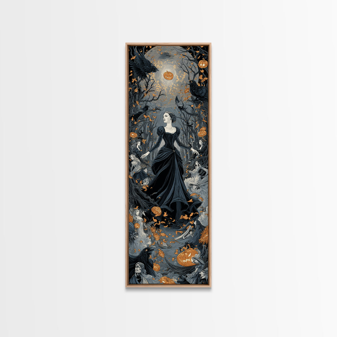The Midnight Masquerade, Tall Narrow Wall Art, Macabre Wall Art, Framed Canvas Print, Halloween Wall Decor, Gothic Home Decor