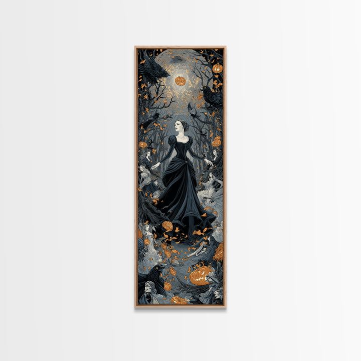 The Midnight Masquerade, Tall Narrow Wall Art, Macabre Wall Art, Framed Canvas Print, Halloween Wall Decor, Gothic Home Decor