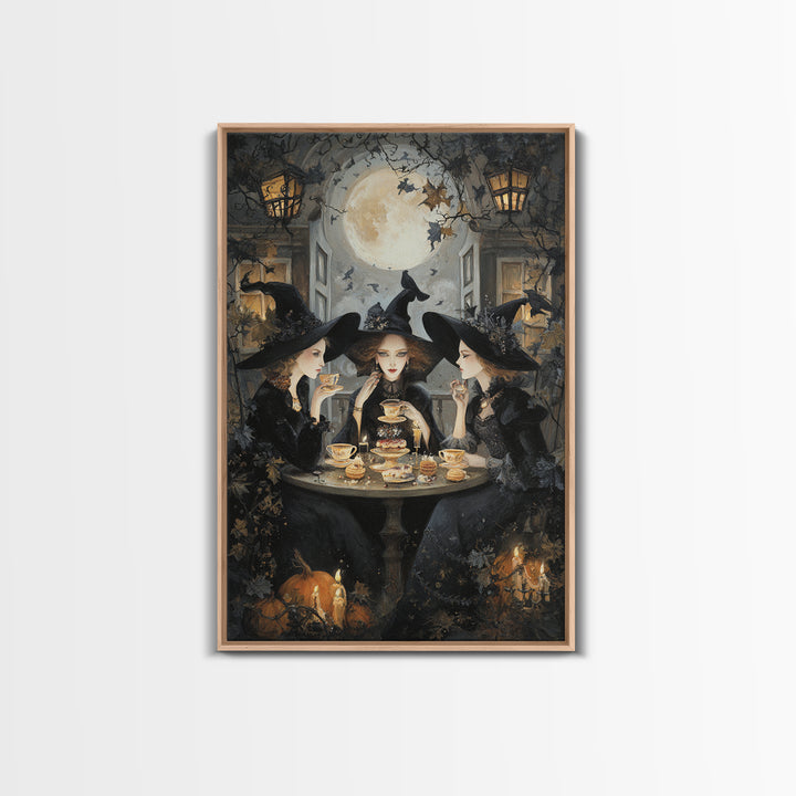 The Witches' Tea Party, Vertical Wall Art, Macabre Wall Art, Framed Canvas Print, Halloween Wall Decor, Gothic Home Decor, Halloween Decor