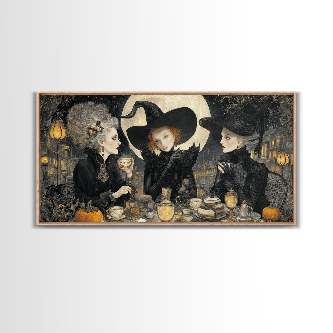 The Witches' Tea Party, Wide Panoramic Art, Dark Halloween Decor, Canvas Print, Halloween Wall Decor, Gothic Home Decor, Horror Wall Art