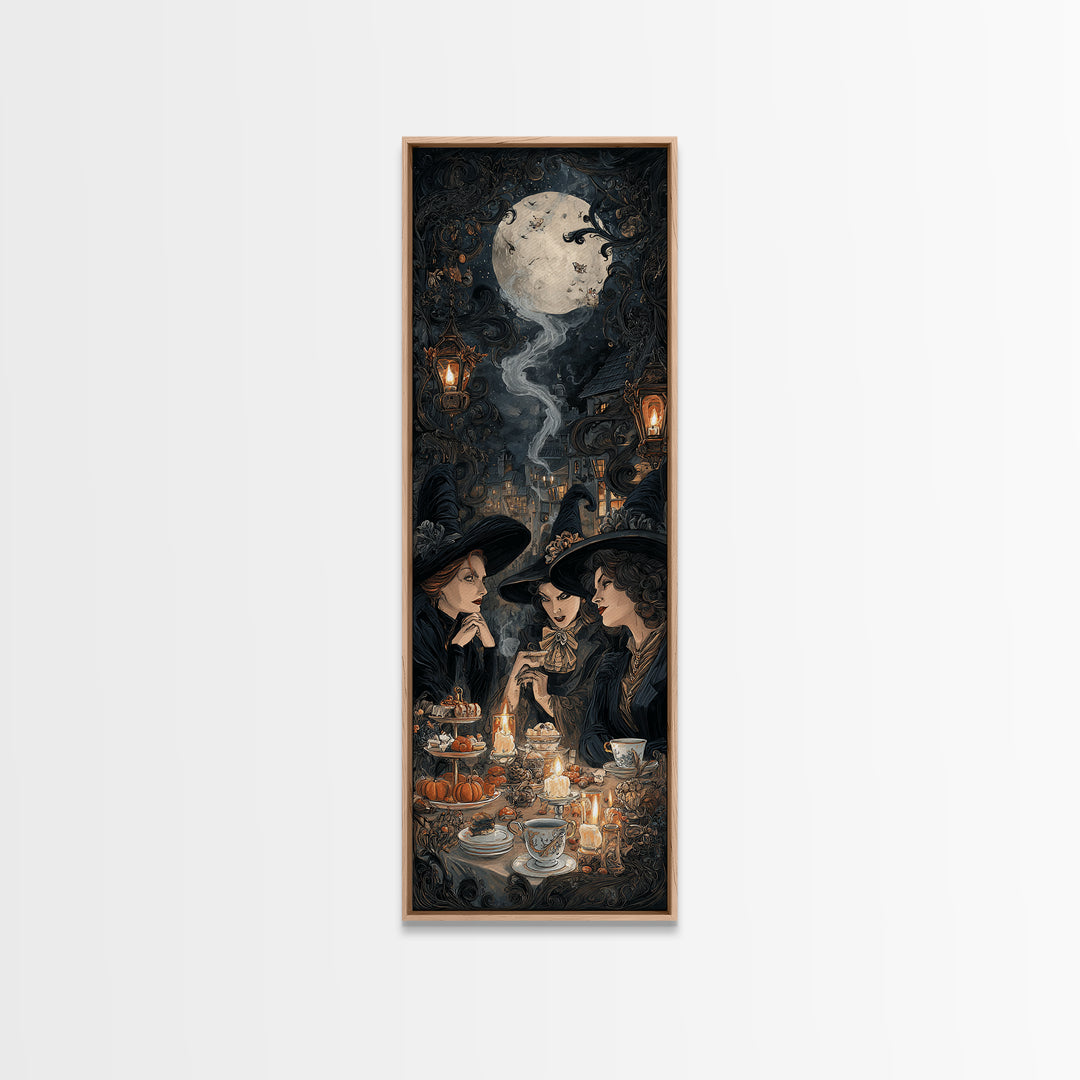 The Witches' Tea Party, Tall Narrow Wall Art, Spooky Home Decor, Canvas Print, Halloween Wall Decor, Gothic Home Decor, Horror Wall Art