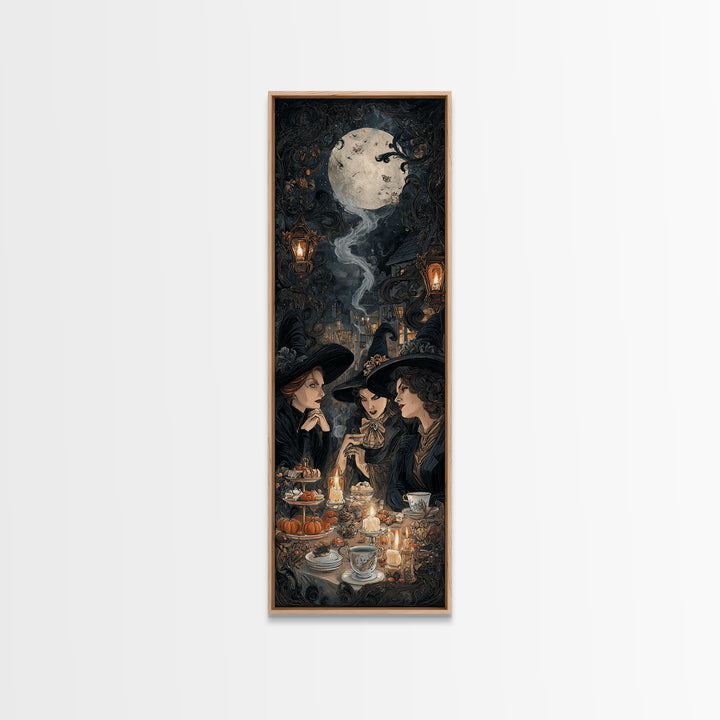 The Witches' Tea Party, Tall Narrow Wall Art, Spooky Home Decor, Canvas Print, Halloween Wall Decor, Gothic Home Decor, Horror Wall Art