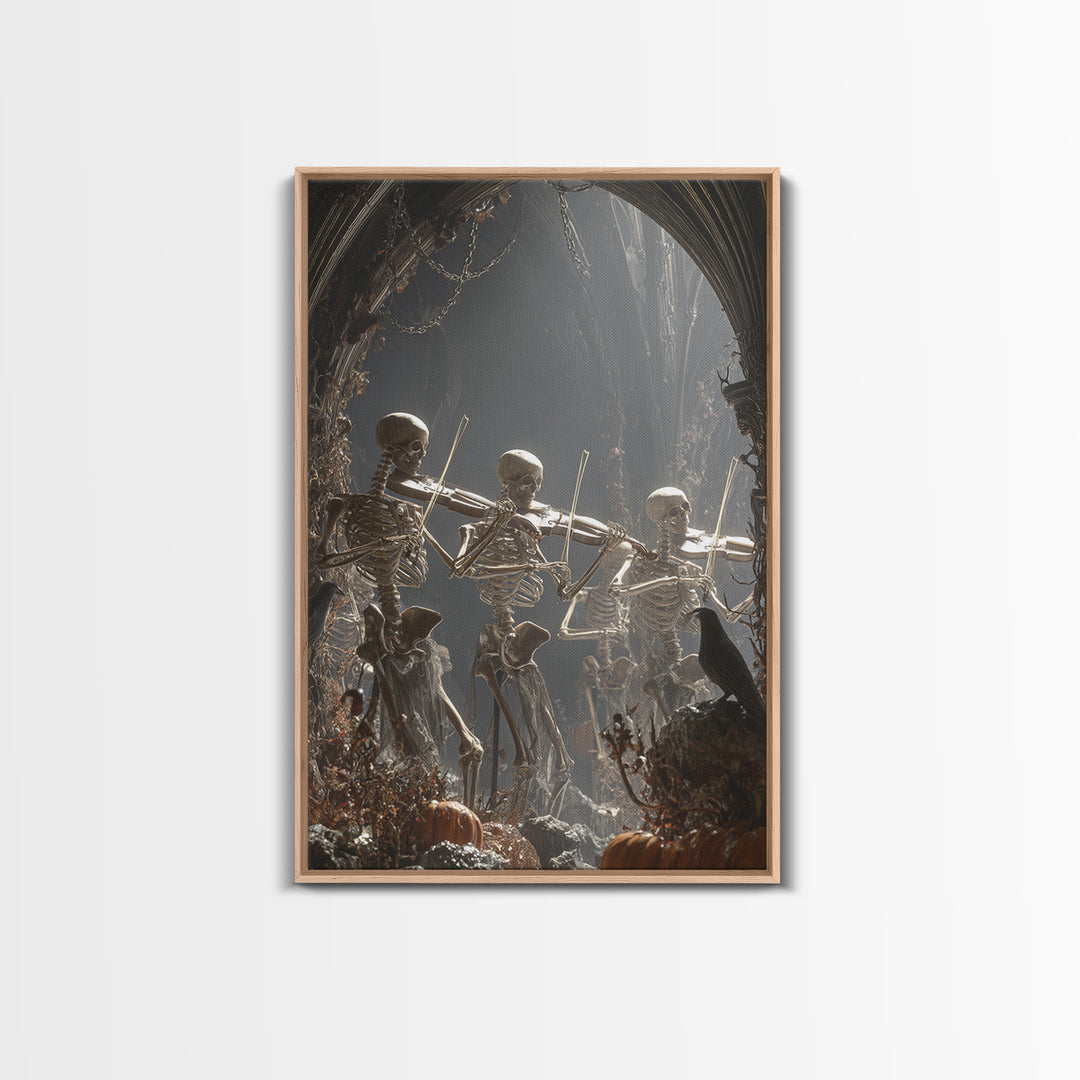 The Skeleton Orchestra, Vertical Wall Art, Dark Halloween Decor, Canvas Print, Halloween Wall Decor, Gothic Home Decor
