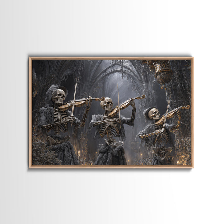 The Skeleton Orchestra, Landscape Wall Art, Haunted Gothic Art, Framed Canvas Print, Halloween Wall Decor, Gothic Home Decor