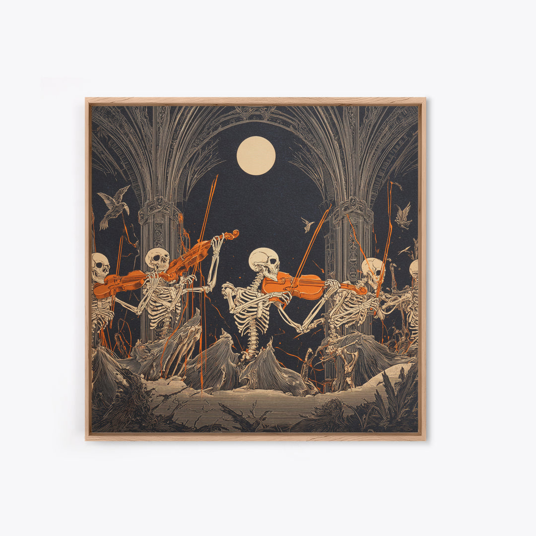 The Skeleton Orchestra, Square Wall Art, Gothic Horror Wall Art, Framed Canvas Print, Halloween Wall Decor, Gothic Home Decor