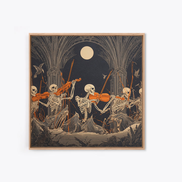 The Skeleton Orchestra, Square Wall Art, Gothic Horror Wall Art, Framed Canvas Print, Halloween Wall Decor, Gothic Home Decor
