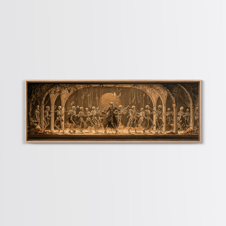 The Skeleton Orchestra, Extra Wide Wall Art, Macabre Wall Art, Framed Canvas Print, Halloween Wall Decor, Gothic Home Decor